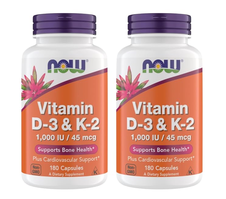 Suppléments Vitamine D3 K2, 1000 UI/45 mcg, Soutien cardiovasculaire, Soutien à la santé des os, 180 Capsules végétariennes - Vegan, Sans gluten, Suppléments de vitamine D3 et K2 casher (2)