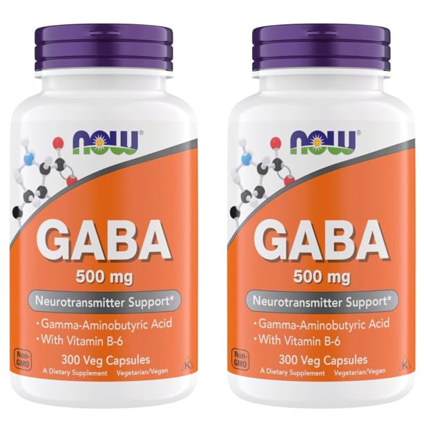 Suppléments GABA 500 mg Capsules, supplément GABA Premium pour le soulagement du stress, Végétarien, Végétarien et Kosher Friendly, Idéal pour la fonction équilibrée du cerveau*, 300 Capsules (Pack de 2)