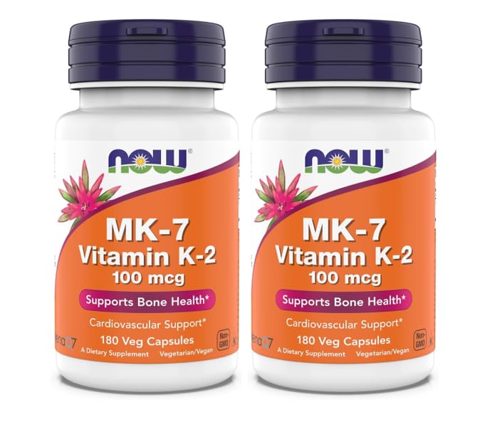 Maintenant Suppléments, MK-7 Vitamine K-2 100 mcg, support cardiovasculaire*, soutient la santé osseuse*, 180 gélules (paquet de 2)