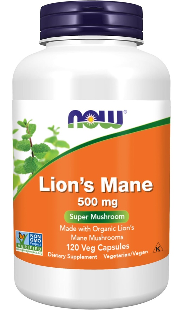 MAINTENANT compléments alimentaires, Lion's Mane 500 mg, Super Champignon, fait avec les champignons Lion's Mane bio, 120 capsules de légumes