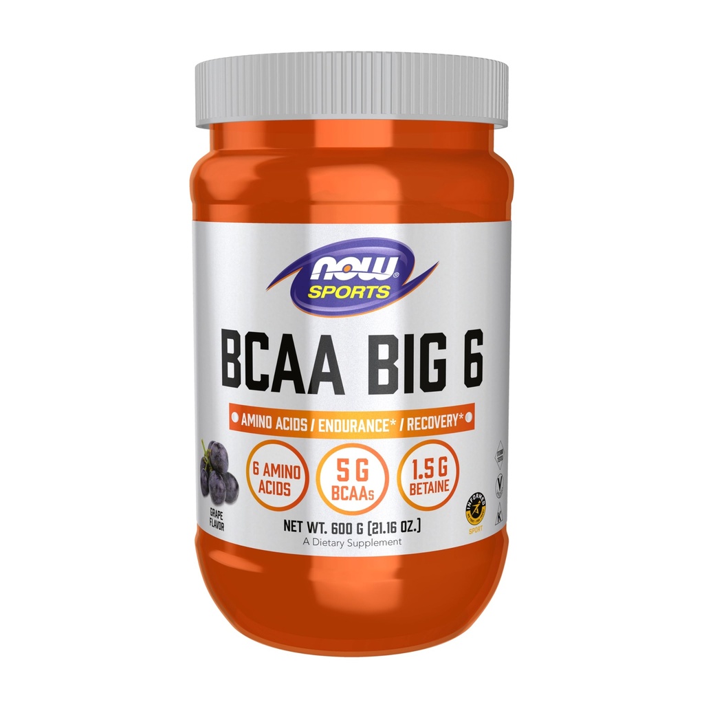 NOW Foods Sports Nutrition, BCAA (Acides aminés à chaîne branlée) Big 6, Saveur de raisin, 600 grammes
