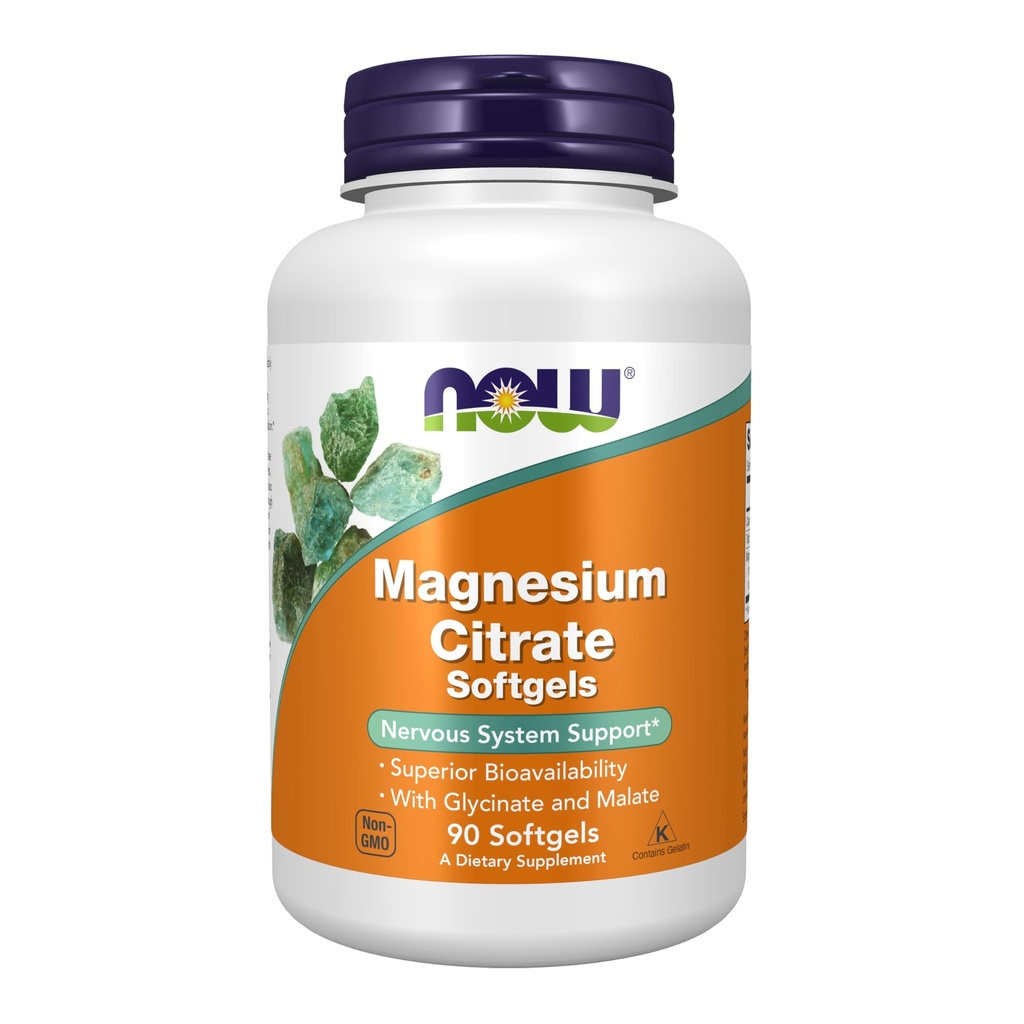 MAINTENANT Compléments alimentaires, Citrate de magnésium, avec Glycinate et Malate, Support du système nerveux*, 90 Softgels