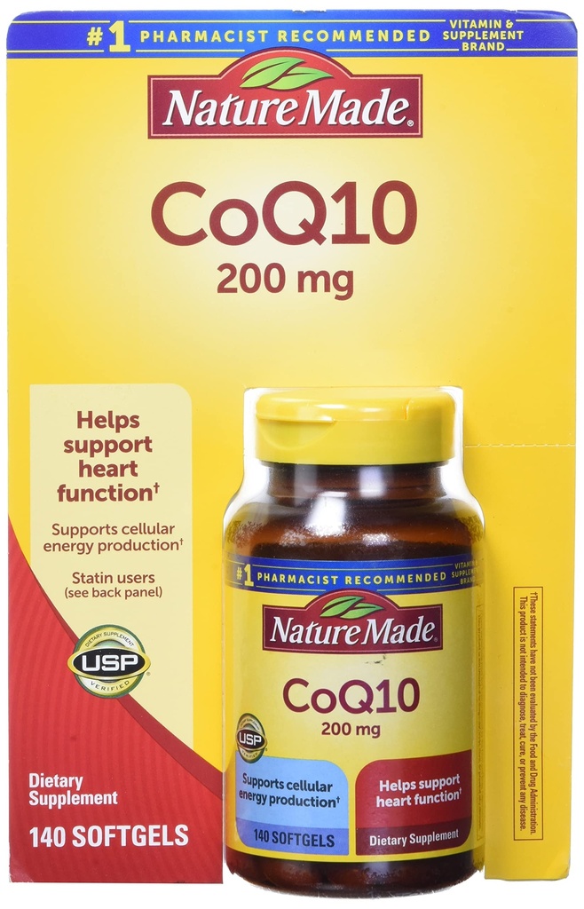 Nature faite CoQ10, Softgels aide à soutenir la fonction cardiaque et la production d'énergie cellulaire, sans saveur, 200 mg, 140 Compte