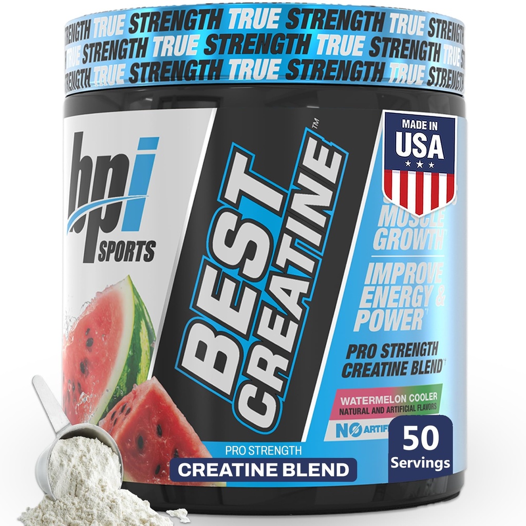 BPI Sports Meilleure Créatine - Creatine Poudre monohydratée pour les hommes et les femmes, Sel himalayen - Résistance, Pompe, Croissance musculaire, Définition musculaire - Non Bloat - Watermelon Cooler - 50 portions - 10.58 Ounce