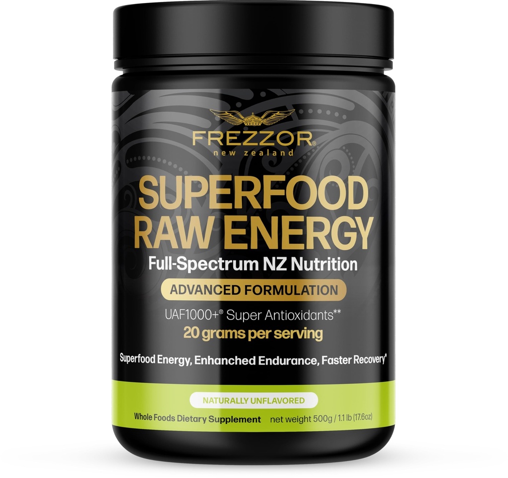 FREZZOR Superfood poudre d'énergie brute avec UAF1000+, protéine de chanvre tout naturel, énergie emballée, protéines végétales à spectre complet, acides aminés et antioxydants, prébiotique, probiotique, 500g, 50 scoops, 1 comte