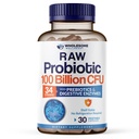Bien-être sain Bio Probiotiques crus 100 milliards CFU, Dr Formulé pour les femmes et les hommes, Supplément complet pour adultes avec prébiotiques et enzymes digestives; 30 capsules, plateau stable