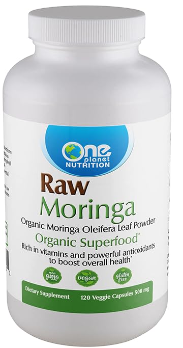 One Planet Nutrition Raw Moringa Capsules 500 mg (120 Count) - Nano Particle Size Moringa Oleifera Extract for High Absorption - Micronutrient Rich & Detoxifying - Non GMO, Vegan, Gluten Free