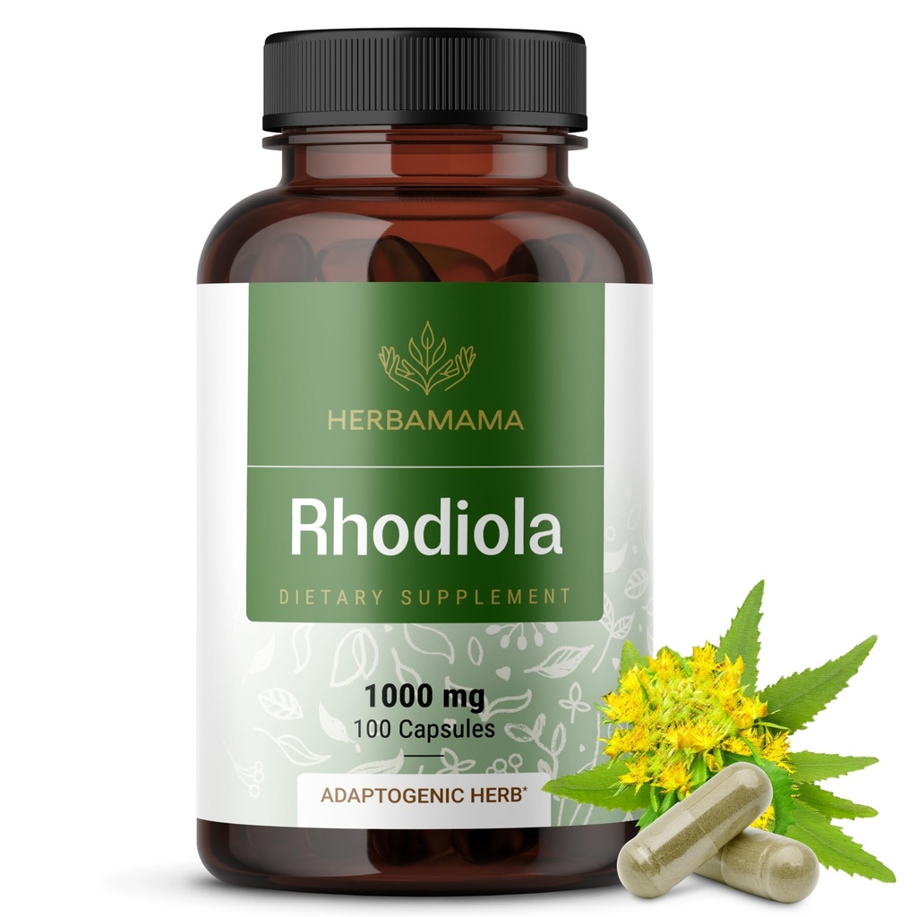 HERBAMAMA Rhodiola Rosea Capsules – Suppléments de ménopause naturels* pour les femmes – 1000mg Rhodiola Rosea poudre de racine par service pour le soutien de détente pour les femmes – végétalien, non-OGM – 50 jours de disponibilité