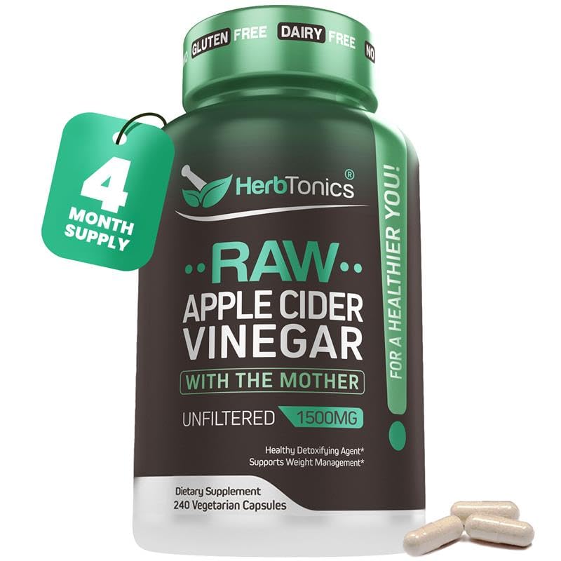 Herbtonics Raw Apple Cider Vinegar Capsules 1500mg avec Mother-