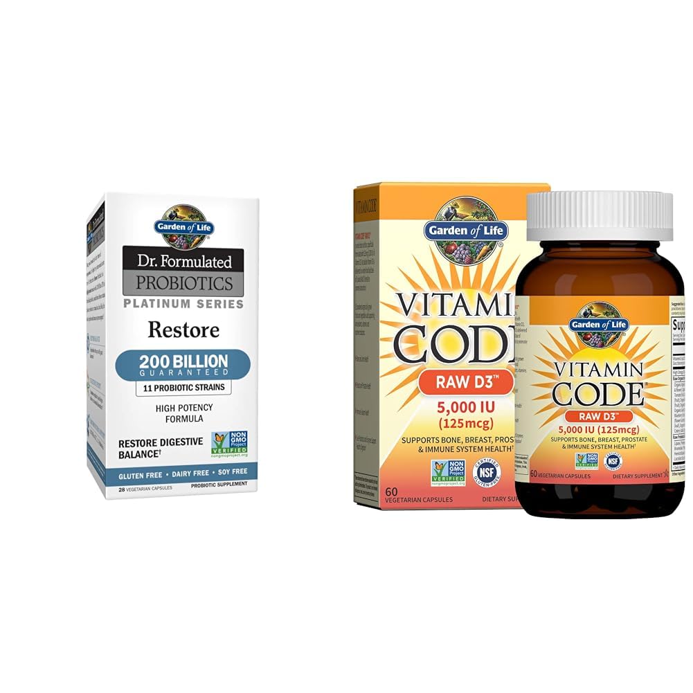 Jardin de la vie Dr Probiotiques Formulés Série Platine Restaurer 200 Million de Vitamine D, Code Vitamine Raw D3, Vitamine D 5 000 UI, Raw Whole Food Vitamine D