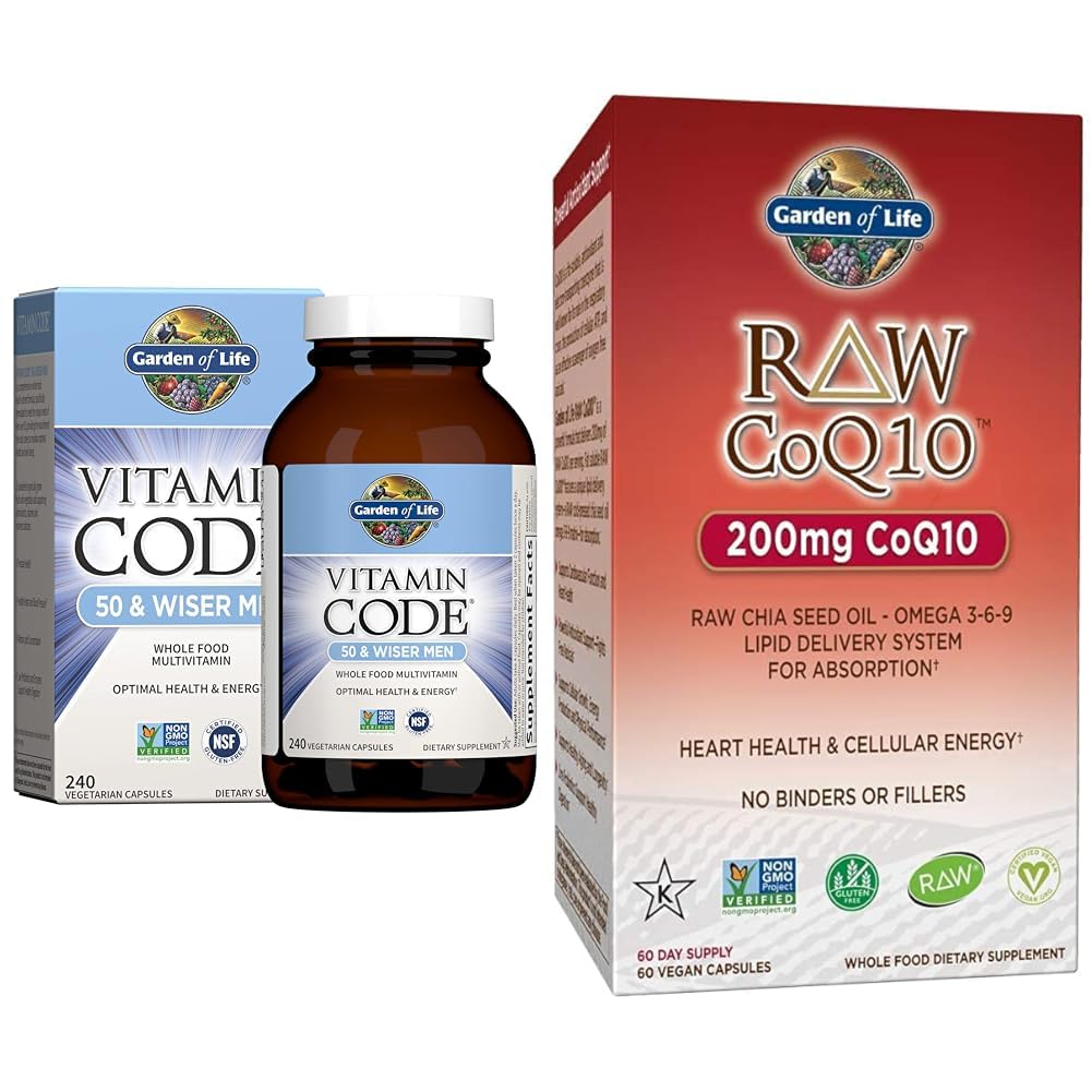 Jardin de la vie Multivitamine pour les hommes - Code de vitamine 50 et Omega végétarien 3 6 9 Supplément - Huile de graines de chia de CoQ10 brute