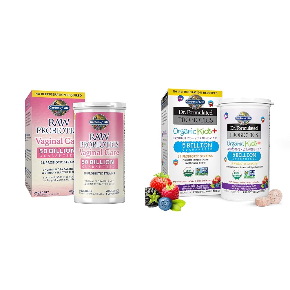 Jardin de la vie Probiotiques pour la santé des femmes, soutien immunitaire pour les enfants - 50 Million CFU, 5 Million CFU, 30 Capsules, 30 Chewables