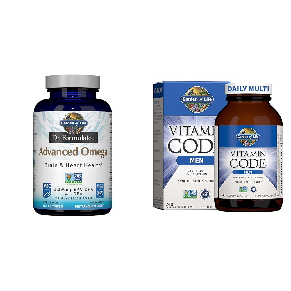 Garden of Life Dr. Formuled Advanced Omega Fish Oil & Multivitamine pour les hommes - Code Vitamine Raw Whole Food Supplément Vitamine avec Probiotiques, Végétarien, 240 Capsules