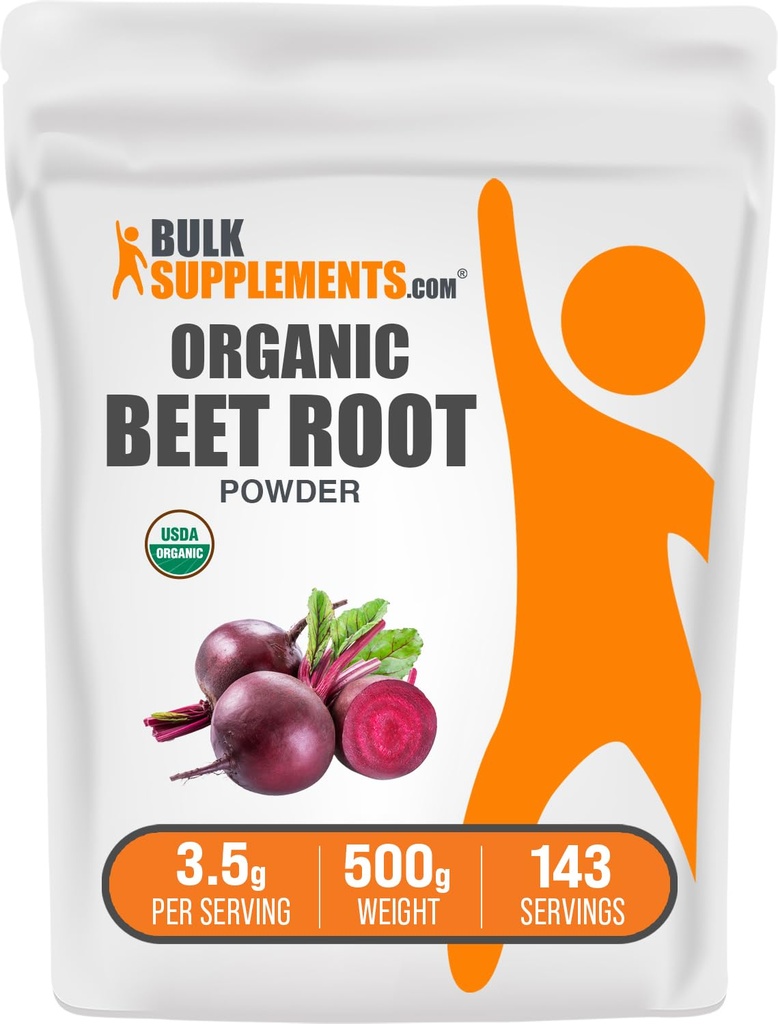 BulkSupplements.com Poudre de racine de betterave biologique - Supplément super-alimentaire, Supplément de racine de betterave - Vegan & sans gluten, 3,5g par portion, 500g (1,1 lb) (paquet de 1)