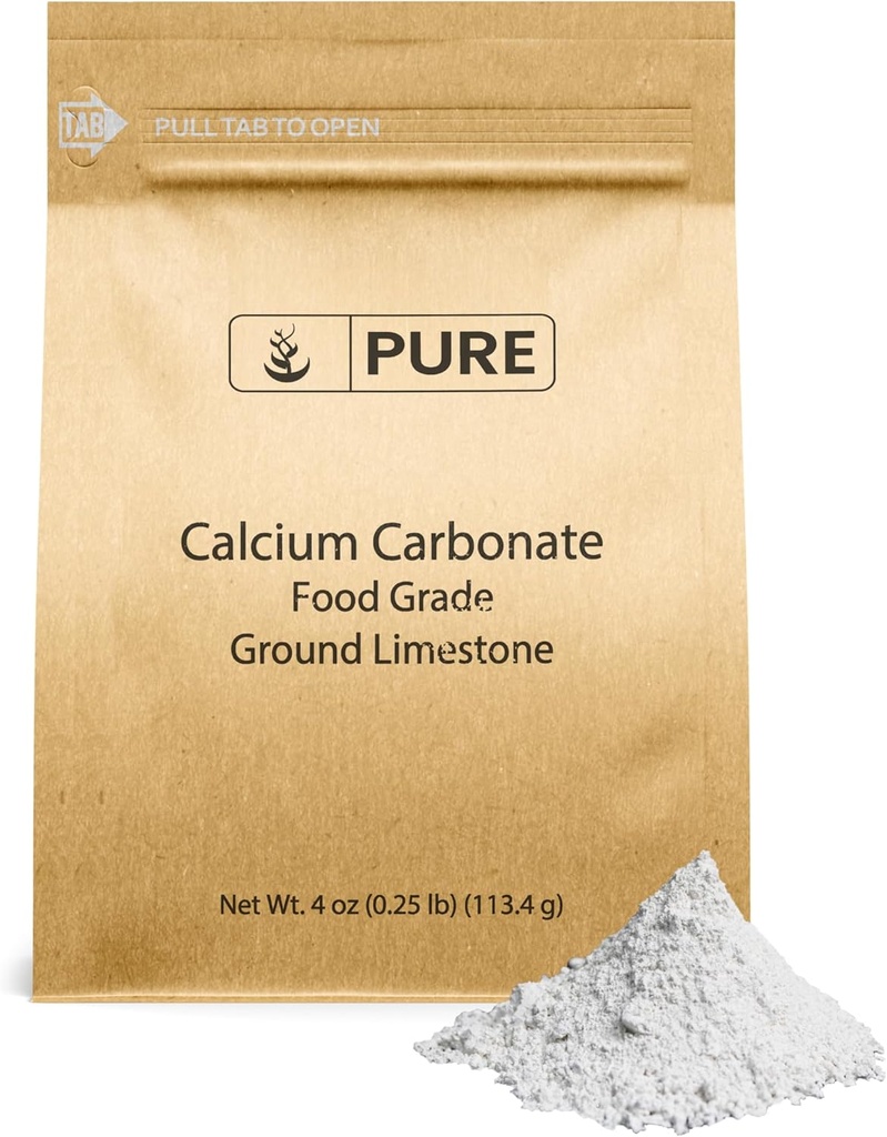 Ingrédients originaux purs Carbonate de calcium (4 oz) Supplément alimentaire, Préservatif alimentaire, Neutrifiant acide
