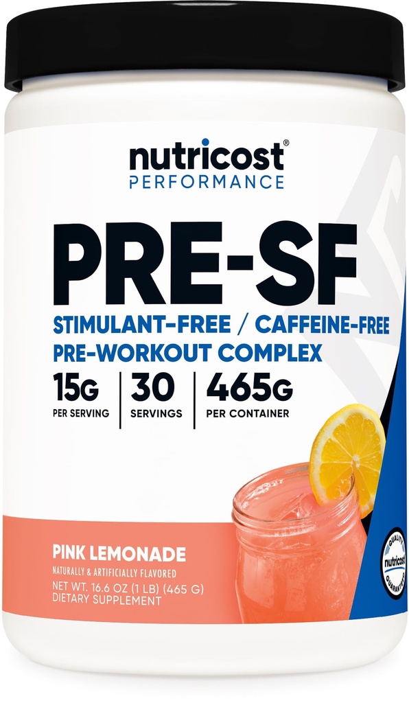 Nutricost Stim-Free Pré-entraînement, 30 portions (Lémonade rose) - Sans caféine, sans stimulant, sans OGM, sans gluten