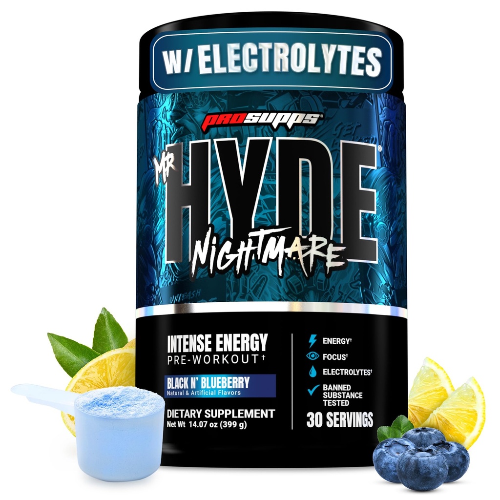 ProSupps M. Hyde Nightmare Pre Workout Powder with Caffeine & Beta Alanine - Preworkout for Intense Energy, Mental Focus & Performance - Suppléments Gym & Fitness (Black N' Blueberry, 30 portions)
