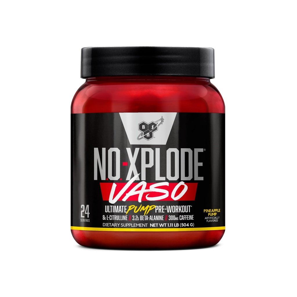 BSN N.O.-XPLODE Vaso poudre de pré-entraînement avec 8g de L-Citrulline et 3,2g de bêta-alanine et d'énergie, parfum: pompe à ananas, 24 portions