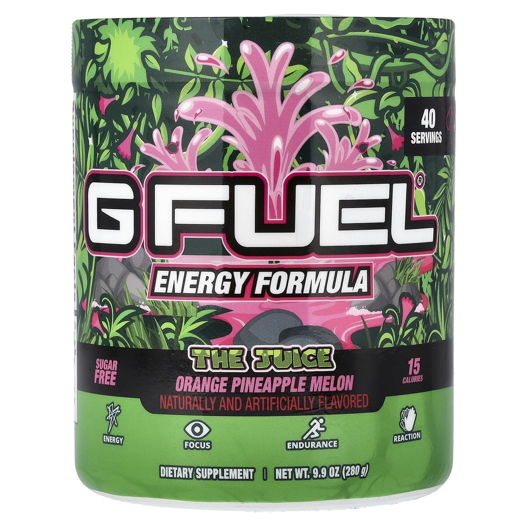 G Carburant La poudre à boisson Juice Energy 2.0, Pré-entraînement Mélange de caféine pour le jeu, sans sucre Amino Focus, Vitamine + Antioxydants, 9.9oz (Pineapple & Melon Punch, 40 portions)
