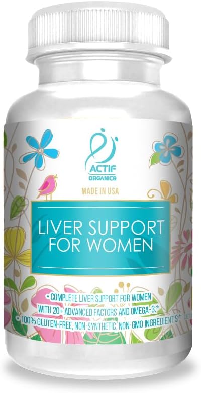 ACTIF Soutien du foie pour les femmes avec 20+ facteurs avancés et Omega-3 - Non OGM, Fabriqué aux États-Unis, 90 Compte