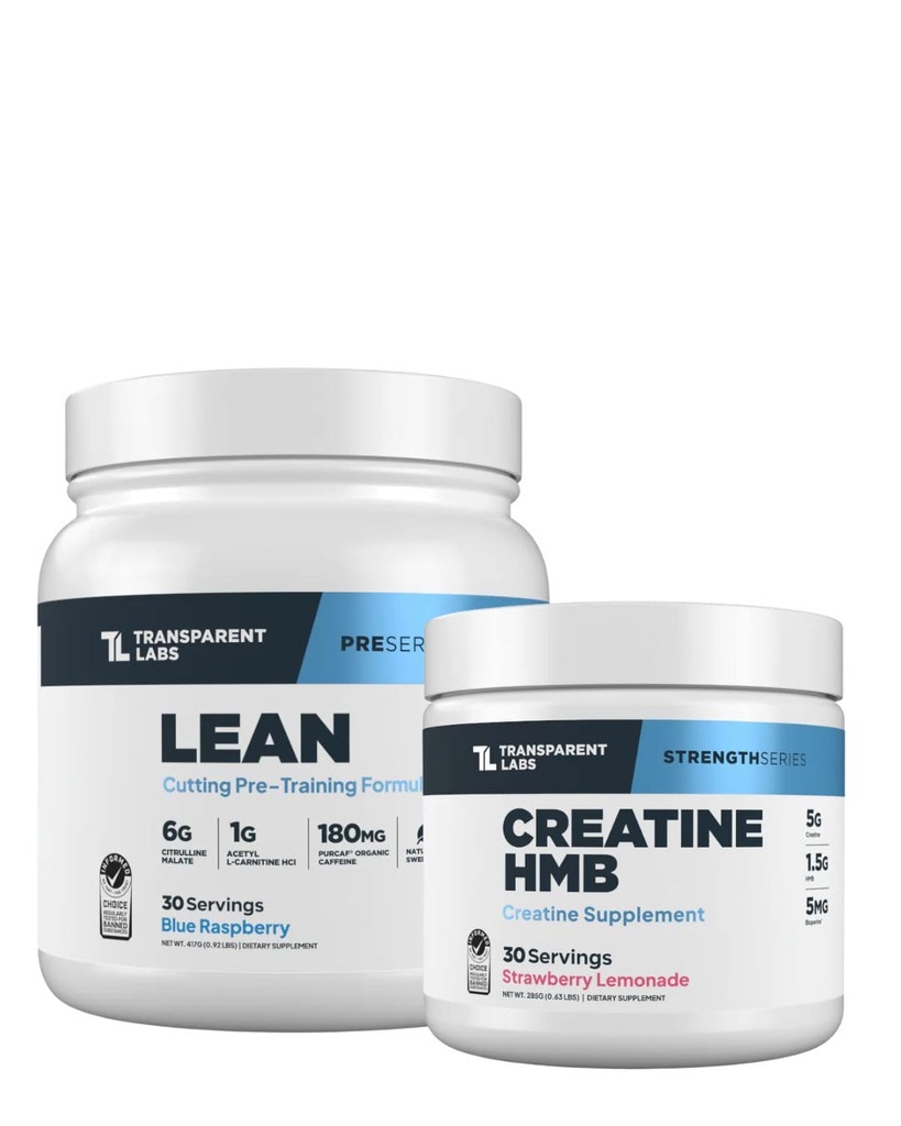 Transparent Labs Lean Pre-Workout (30 Servings, Blue Raspberry) & Creatine HMB (30 Servings, Strawberry Lemonade)