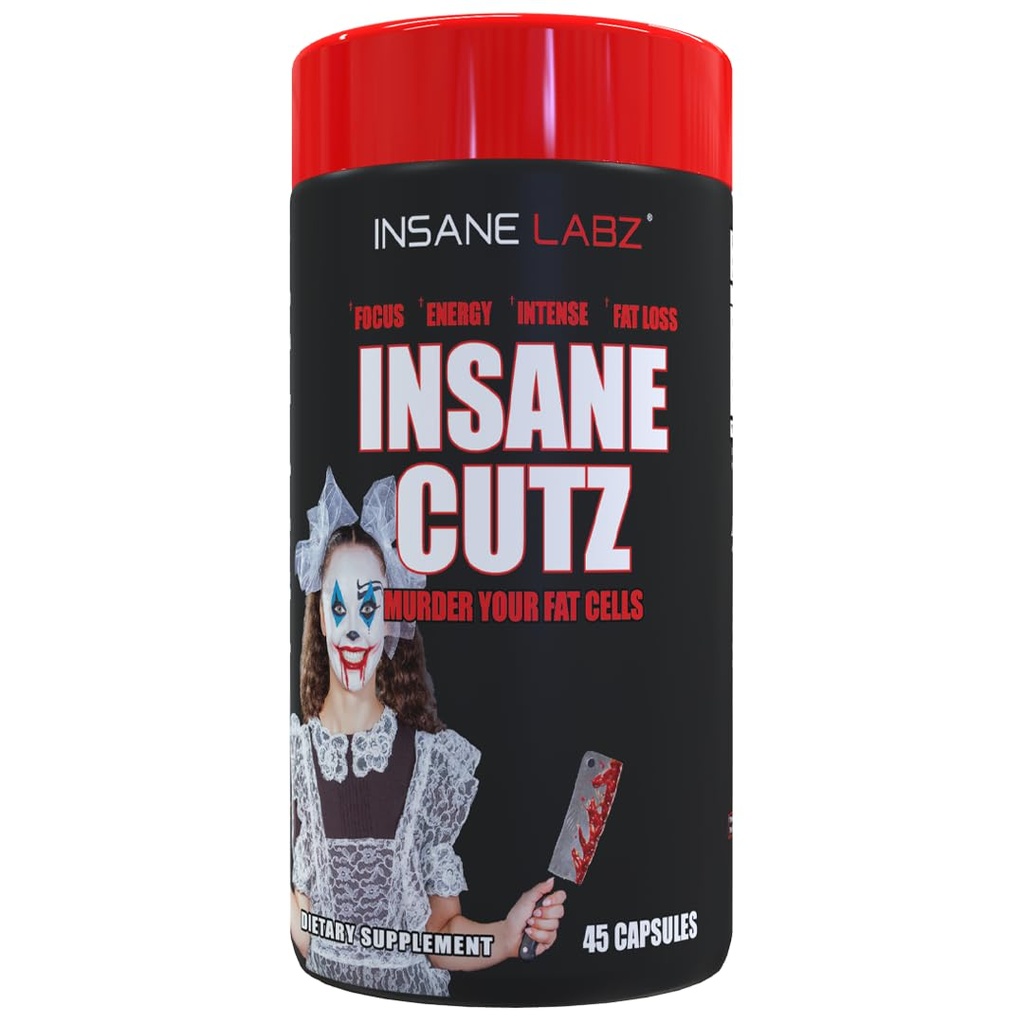 Insane Labz Insane Cutz Intense Fat Burner pour les hommes et les femmes, supplément thermogénique de perte de poids avec extrait de racine de dandelion alimenté par AMPiberry, Suppresseur de l'appétit - 45 Srvgs quotidiens (45 capsules)