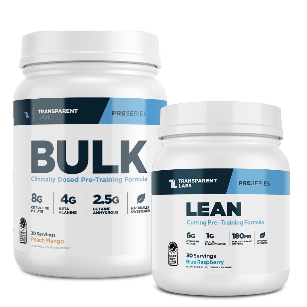 Transparent Labs Bulk Pre-Workout (30 Servings, Peach Mango) & Lean Pre-Workout (30 Servings, Blue Raspberry)