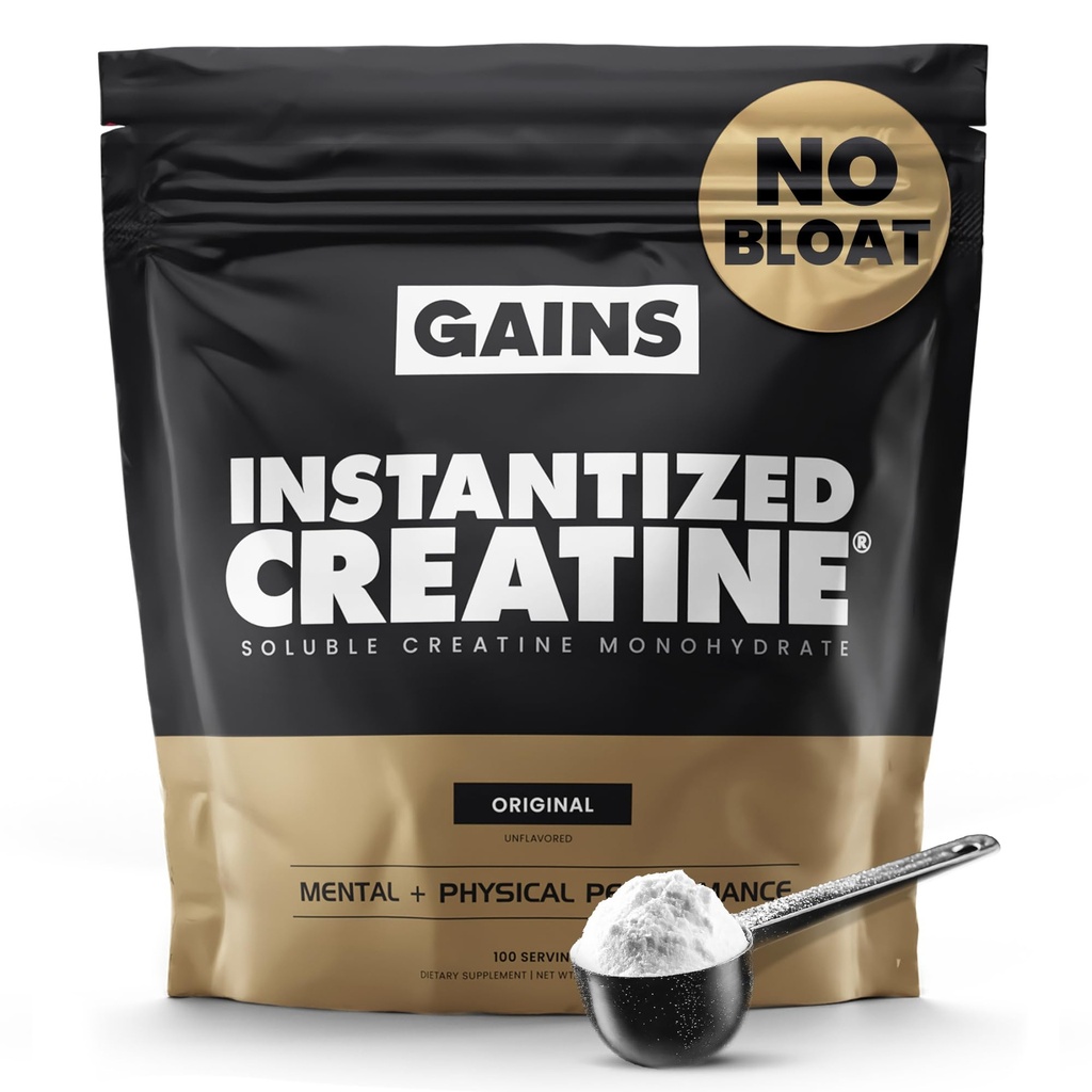 Gains dans la créatine instantanée en vrac monohydratée pour les hommes et les femmes, poudre de pré-entraînement soluble, soutient la construction musculaire, la force et la performance, suppléments de musculation, non aromatisé, 100 portions