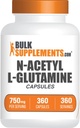 BulkSupplements.com Capsules N-acétyl L-glutamine - Supplément de glutamine, Supplément d'acides aminés - Sans gluten, 1 Capsule par portion (750mg), 360 Nombre (paquet de 1)