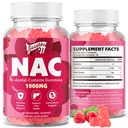 NAC Gummies Sans Sucre, N-acétyl Cysteine Supplément NAC 1000mg pour les antioxydants, Immune Support, Non-OGM, Sans gluten, Vegan – Arôme de framboise, 60 Gummies