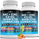 Nouveau supplément N-acétyl Cystéine d'ÂGE avec vitamine D3, K2, zinc, Quercetin, Triphala, Sarracenia Purpurea, Elderberry, Saint Basilic, Propolis d'abeilles, Bromelain, L-Lysine - 120 Compte