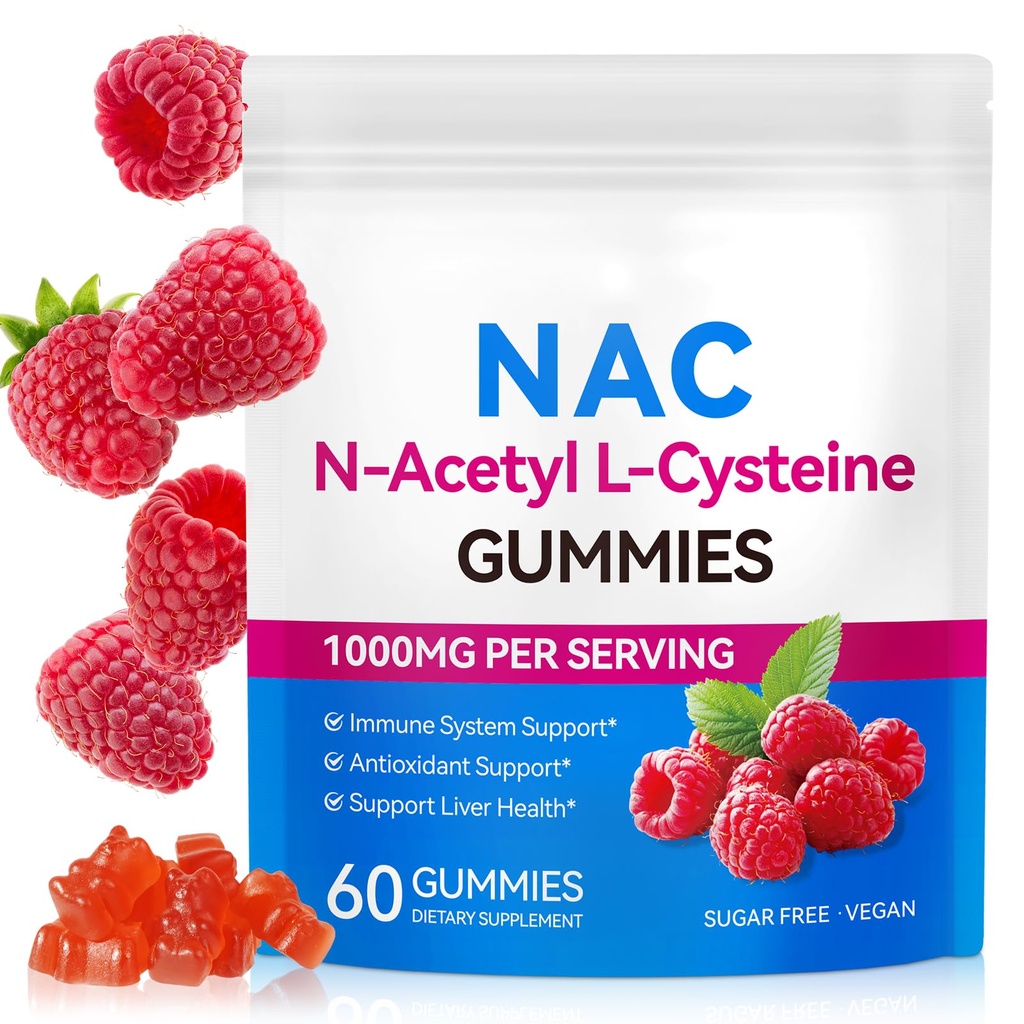 Gommies NAC pour enfants et adultes, supplément sans sucre NAC, N-acétyl Cysteine Lung & Foie, antioxydants et système immunitaire, 60 comtes