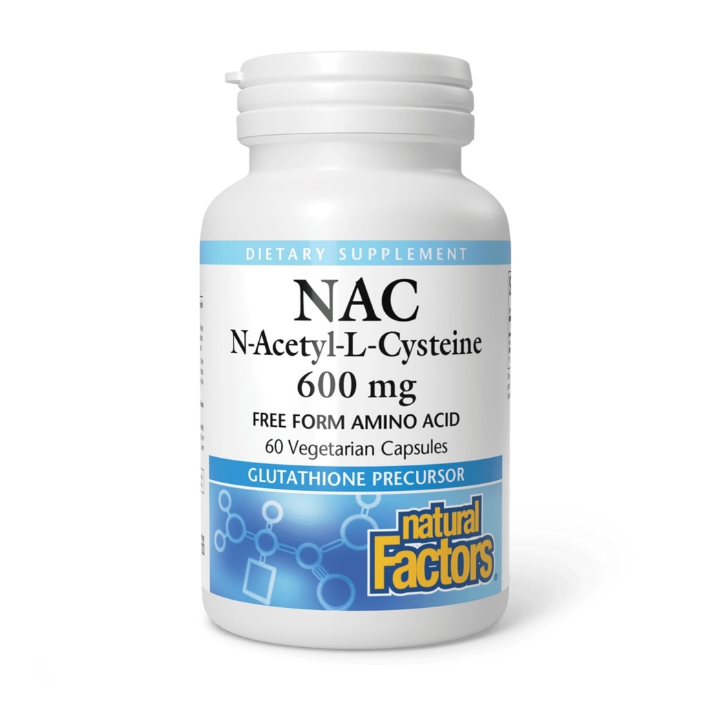 Facteurs naturels N-acétyl-L-Cysteine 600 mg - Soutienne le foie et les poumons sains - Supplément de soutien aux antioxydants Soutienne le système immunitaire Santé - 60 Capsules végétariennes (60 portions)