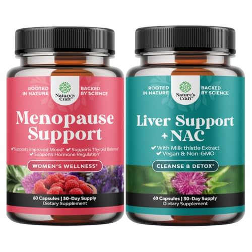 Bundle of Complete Herbal Menopause Supplement for for Night Sweats Hot Flashes & Mood Swings and Liver Support NAC Supplement with Milk Thistle for Liver Cleanse Detox & Repair - N Acetyl Cysteine