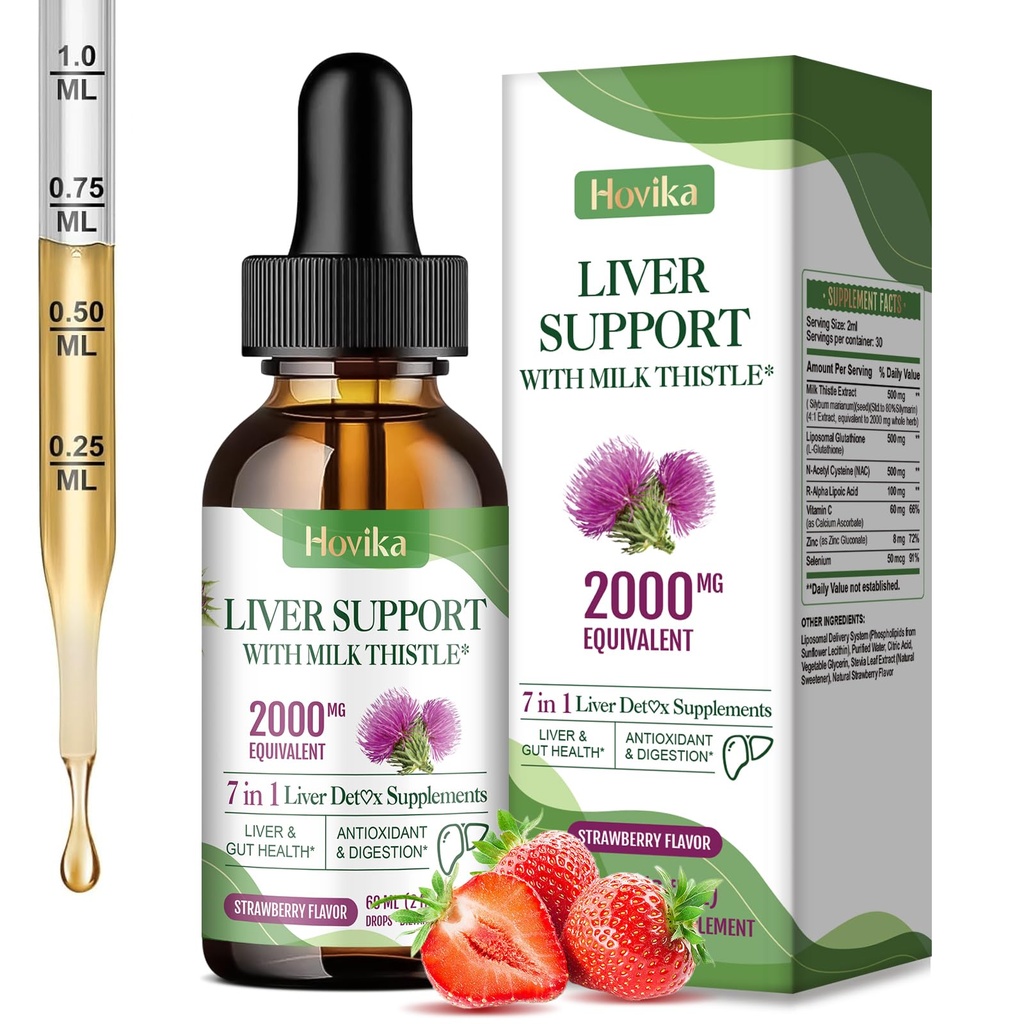 Nettoyer le foie Détox et réparer le foie soutien Thistle lait gouttes avec le glutathion, NAC, ALA, vitamine C, zinc et sélénium pour le foie nettoyage et la défense, immunitaire et le soutien de la peau - Fraise Flavor, 2 Fl Oz