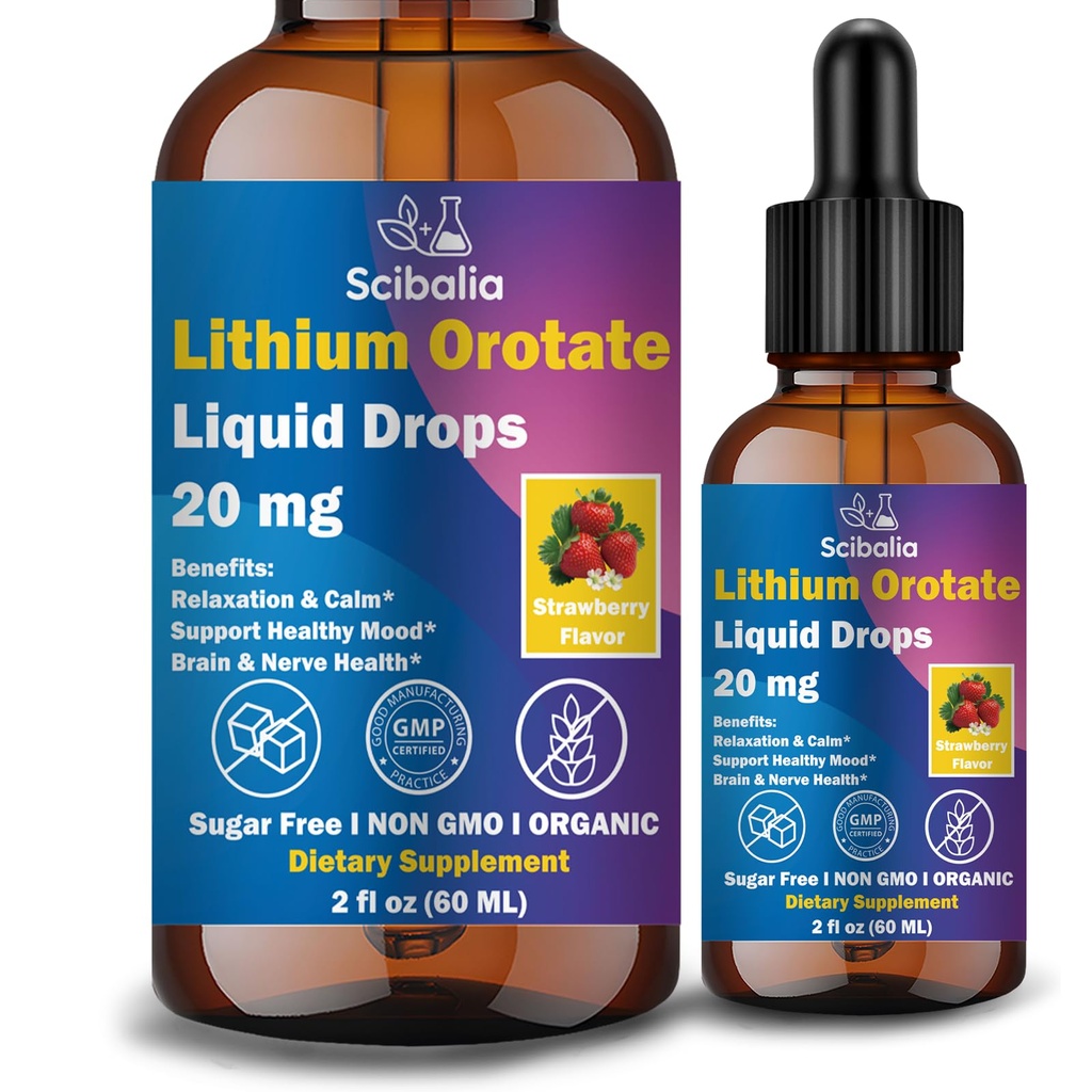 Lithium Orotate Liquid Drops 20mg, Potency 11-in-1 Lithium Supplement w. NAC Magnesium Ashwagandha Theanine Vitamin D3 B6 B12 for Memory Brain Mood Cognitive Support, Non-GMO Gluten Free
