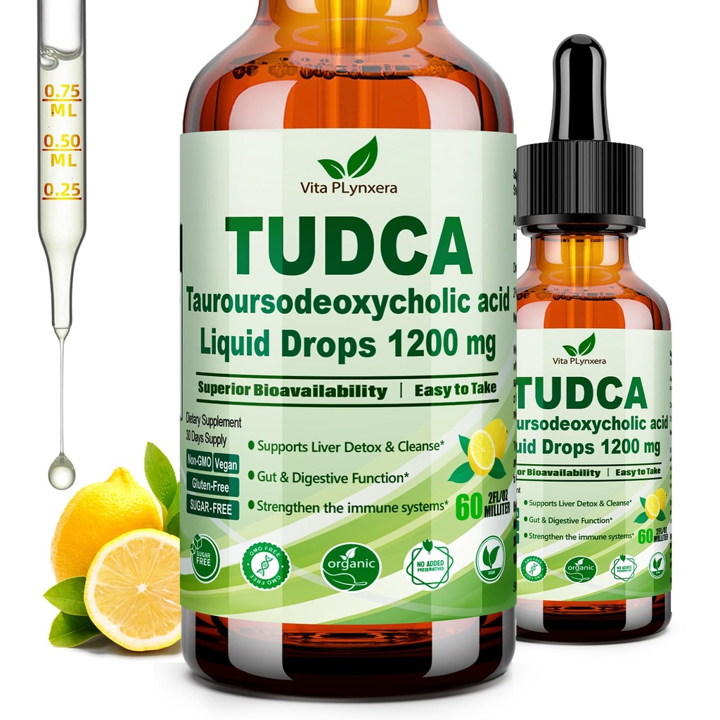 Pure TUDCA Bile Salts Liquid Drops 1200mg (Acide Tauroursodeoxycholique) Premium Liver Support, Bile Flow & Gallbladder Cleanse Supplement (complément de nettoyage de la vésicule)
