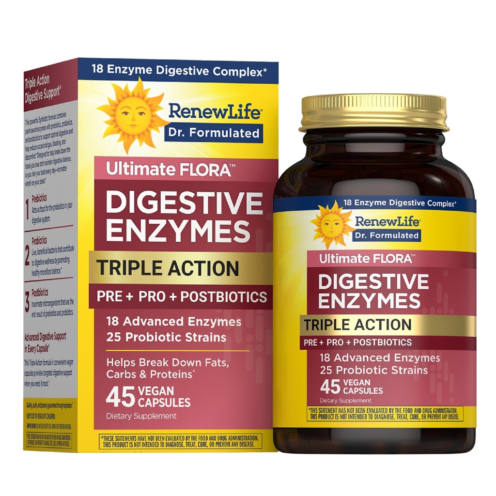 Renouveler la vie Ultimate Flora Enzymes digestifs avec des probiotiques et des prébiotiques.