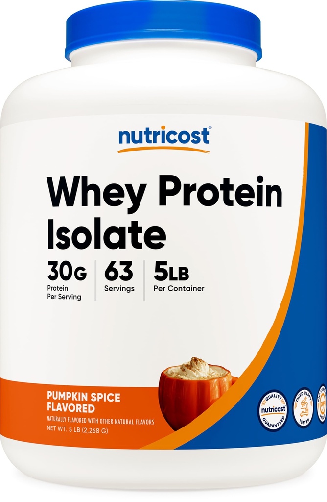 Poudre Isolée Nutricost Whey Protein (Pumpkin Spice) 5 LB - 30g de protéines, sans OGM, sans gluten, 63 portions