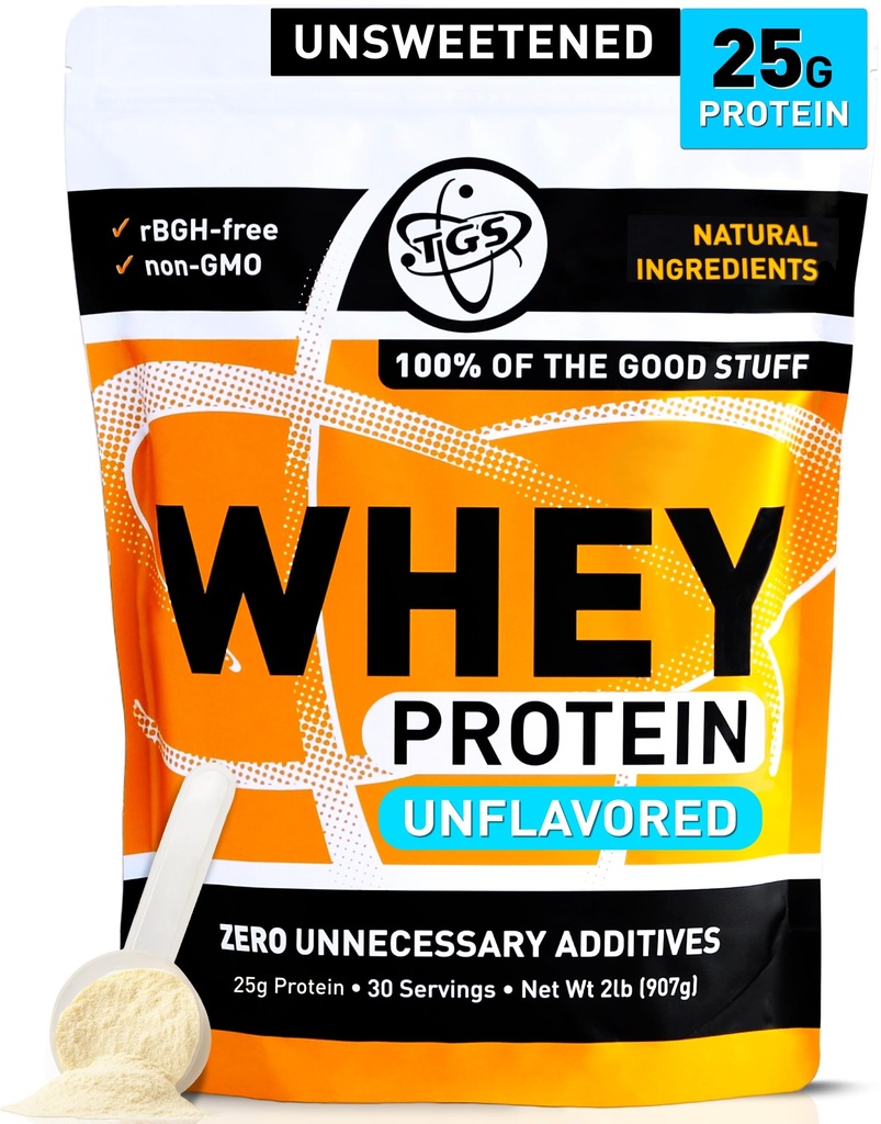 TGS Nutrition Poudre de protéines de lactosérum non aromatisée, non sucrée - Pas d'ingrédients artificiels pour les hommes et les femmes - sans 2 lb de soja, sans gluten, sans kéto - Après l'entraînement Récupération musculaire