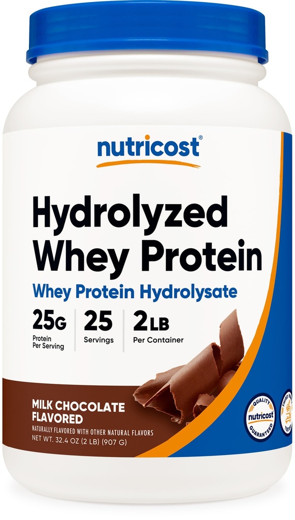 Nutricost poudre hydrolysée de protéines de lactosérum (chocolat) 2 LBS - hydrolysat de protéines de lactosérum, 25g de protéines, sans OGM, sans gluten