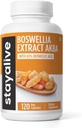 STAY ALIVE Boswellia Serrata Capsules d'extrait 1000mg avec AKBA et 65% d'acide boswellique, 12:1 Poudre d'extrait de résine, 120 Compte pour 2 mois d'approvisionnement, Supplément Boswellia sans OGM et sans gluten