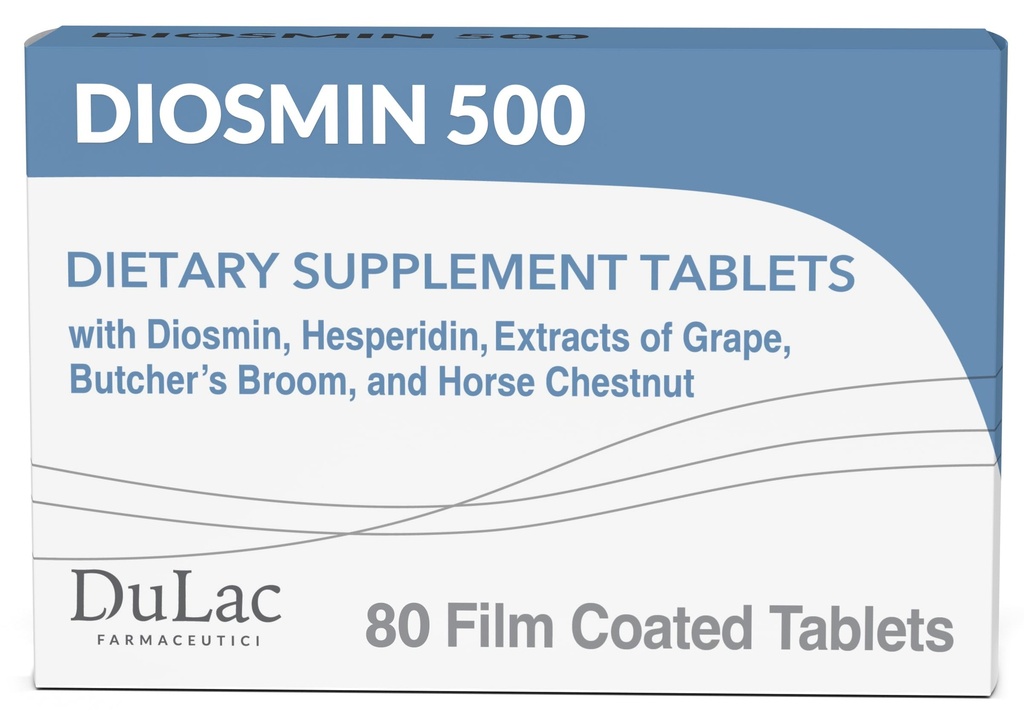 Dulac Diosmin 500, Micronised Diosmin Hespéridin Dietary Supplement 1000mg par portion, Extrait de Châtaigne de Cheval, Boucherie Extrait de Broom & Rouge de raisin, Support de circulation des jambes, 80 comprimés, Fabriqué en Italie