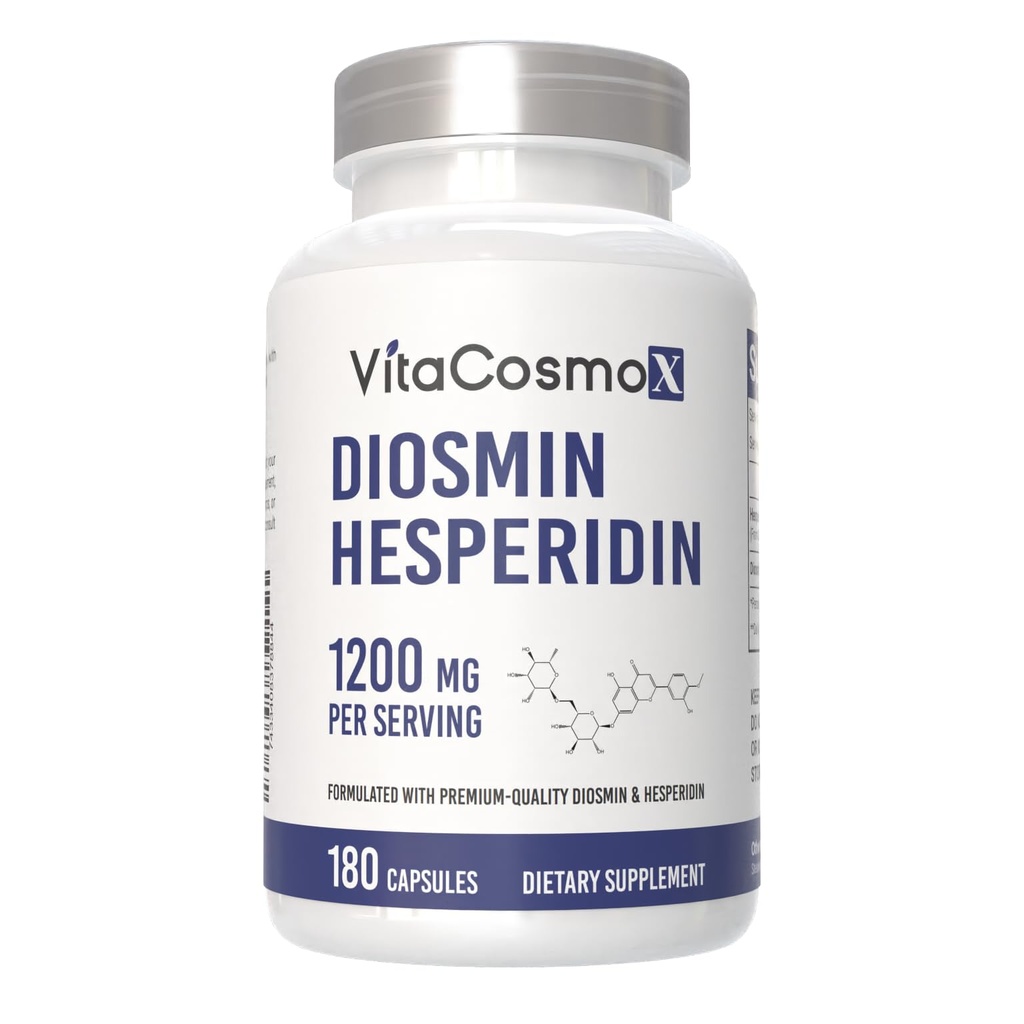 Diosmin Hespéridin 1200 mg Complexe, 240 Capsules, Citrus Bioflavonoïdes Extrait de fruits riches, 100% végétarien, sans OGM et sans gluten (180 Nombre (paquet de 1))