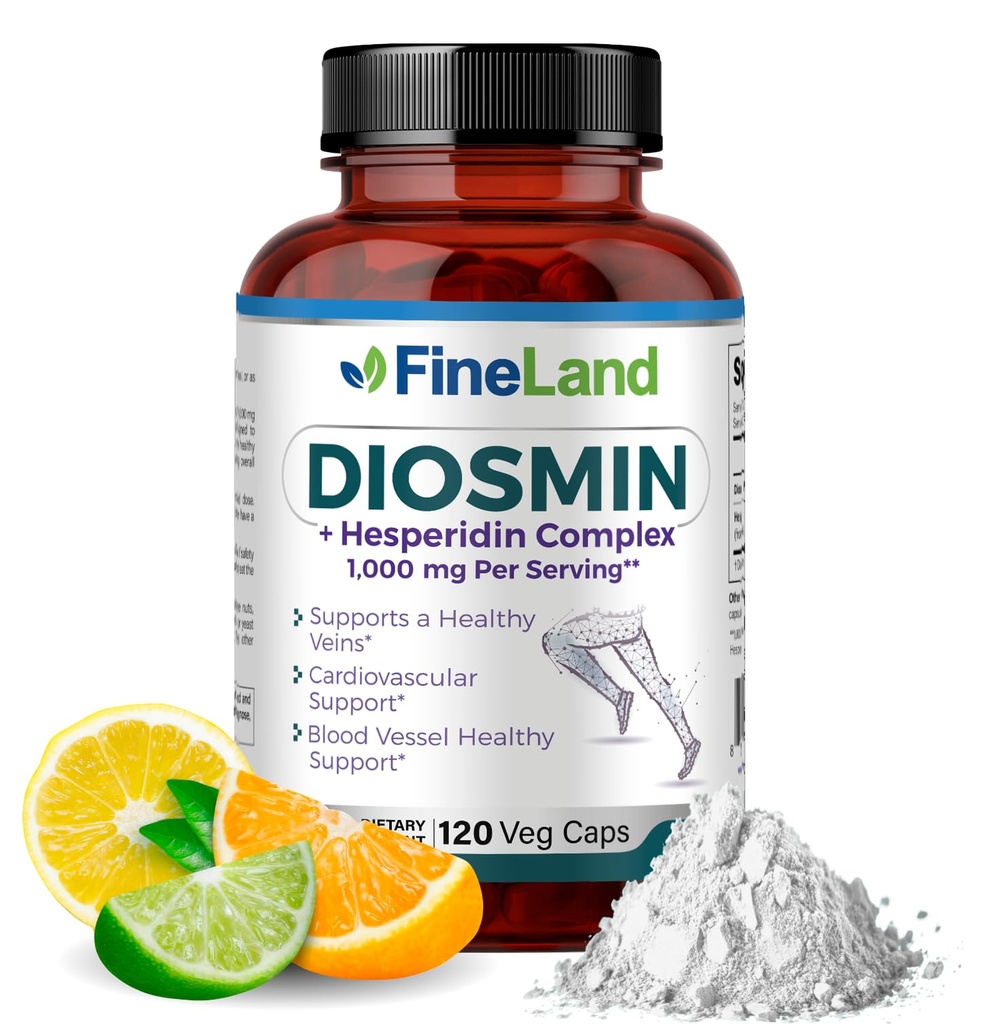 Complexe de Diosmin et Hespéridin FineLand, formule avancée Premium, 1000 mg, prise en charge du flux sanguin et de la circulation, 120 capsules, 100% végétalien, tout naturel