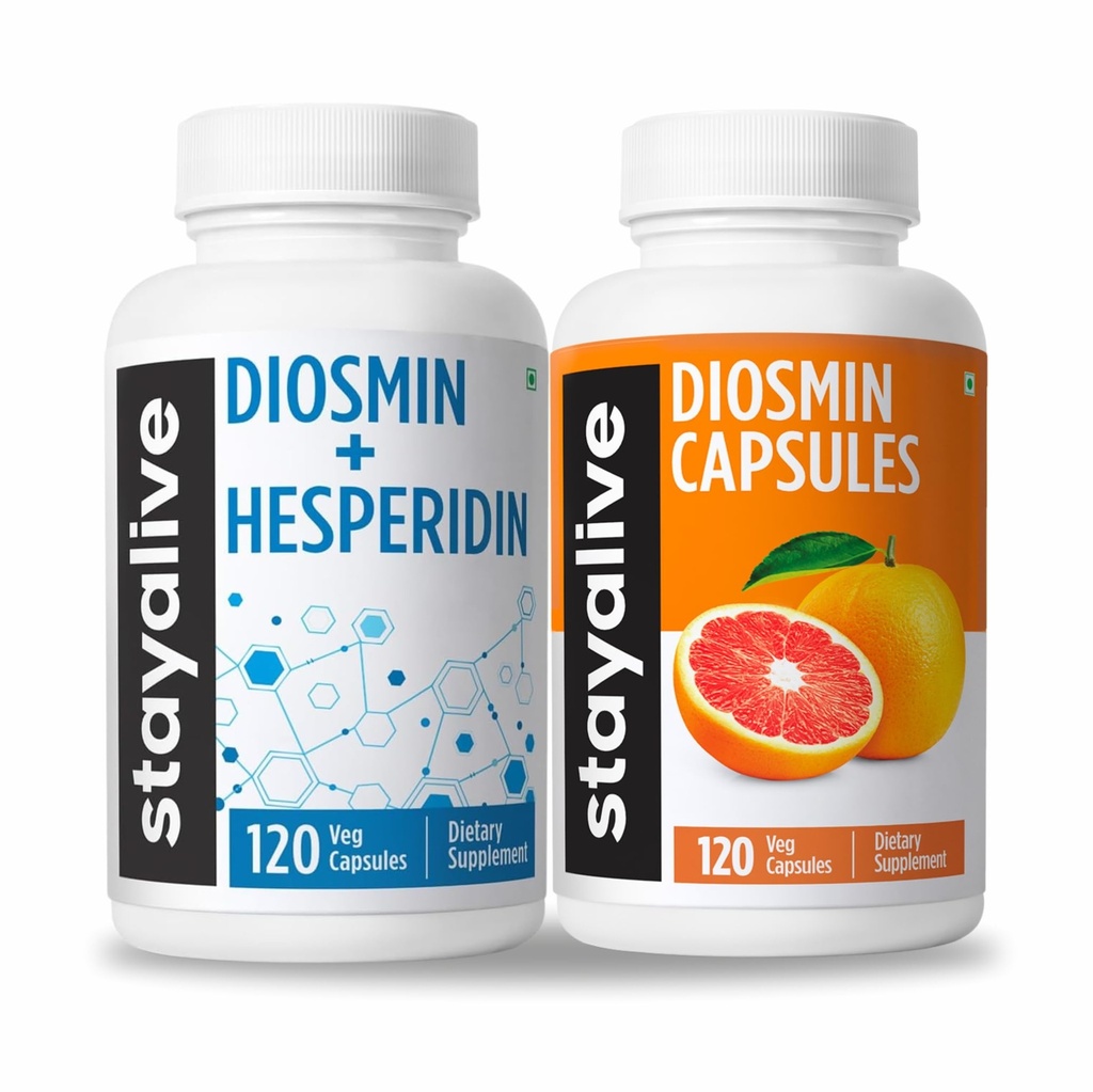 STAY ALIVE Diosmin Hespéridin et Diosmin Bundle avec extrait de bioflavonoïdes d'agrumes, 240 pilules véganes, supplément de veinage sans OGM et sans gluten