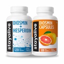 STAY ALIVE Diosmin Hespéridin et Diosmin Bundle avec extrait de bioflavonoïdes d'agrumes, 240 pilules véganes, supplément de veinage sans OGM et sans gluten