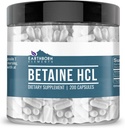 Éléments terriens Betaine HCL, 200 Capsules, testées en laboratoire, sans remplissage ni additifs