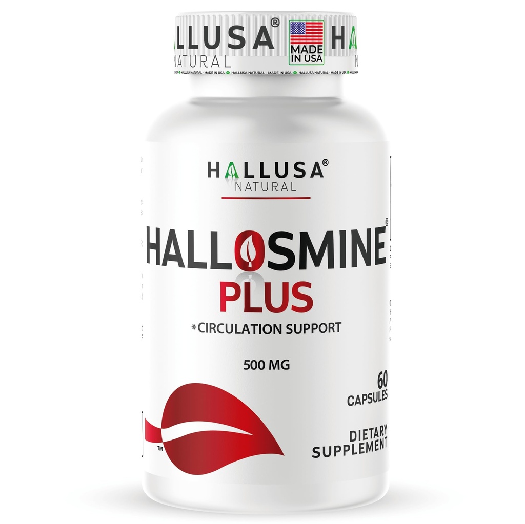 Hallusa Natural Hallosmine Plus Circulation & Vein Support, Swelling & Heavy Legs, Visible Veins, Blood Flow, Lymphatic Drainage, Diosmin 500 mg, 60 Capsules