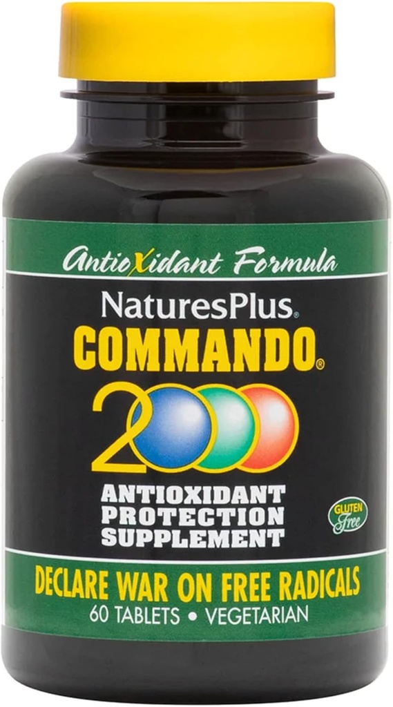 Natures Plus Commando 2000-60 Comprimés - Protection antioxydante - Supporte Cerveau, Fonction Circulatoire et Système Immune - Végétarien, Sans gluten - 30 portions